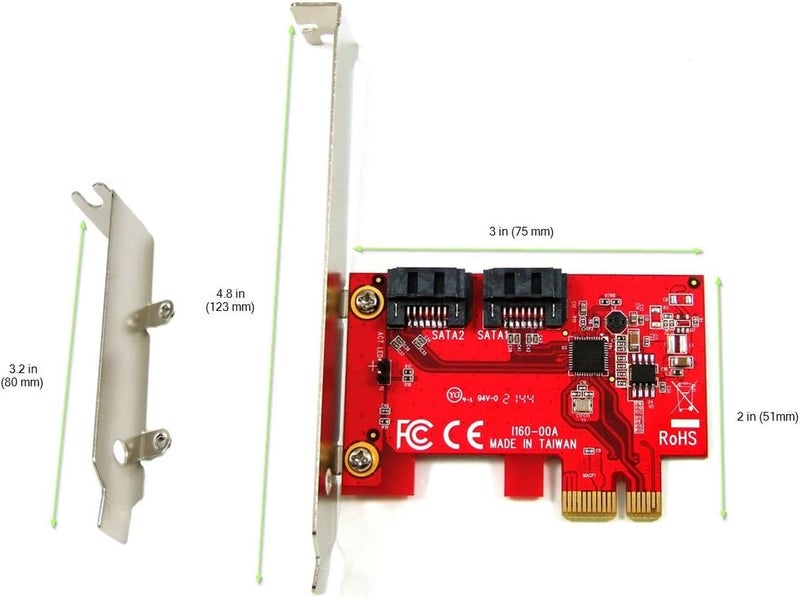 Ableconn PEX-SA160 PCIe x1 SATA III 6Gbps AHCI 2-Port Low Profile Adapter Card (ASMedia ASM1061 Controller) - PCIe to SATA Converter - SATA Non-Raid PCIe Card - Image 4